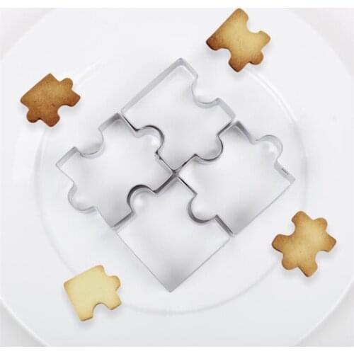 4pcs/lot Stainless Steel Cookie Cutter Mold Fondant Puzzle Piece Biscuit Stamp Silver Cookie Vegetable Fruit Pattern Cutter