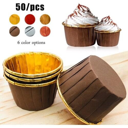 50pcs baking cake aluminum foil paper cup holder high temperature resistant muffin cup wedding party oil-proof cake paper cup