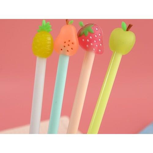 50PCS Cute Stationery Cute Little Fresh Fruit Pie Gel Pen 0.5mm Black Core Student Water Pen Signature Pen Office Accessories