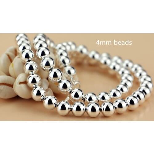 925 Sterling Silver Necklaces For Women 4/6mm Smooth Beads Ball Chain Necklace Collier Femme Wedding Engagement Jewelry Bijoux