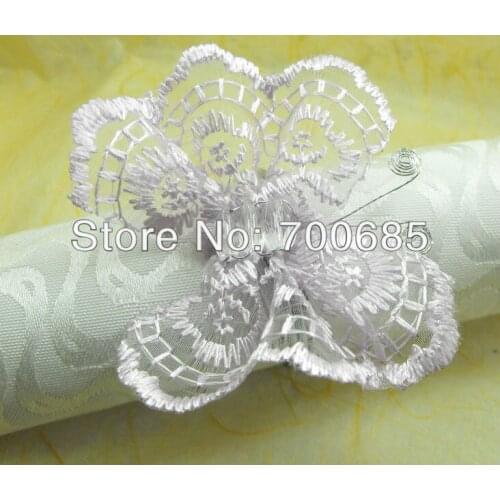 White lace beaded wedding napkin ring, napkin holder