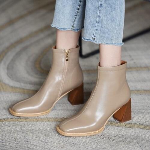 Autumn Winter Thick Heel Solid Color Fashion Female Short Boots Side Zipper Low Tube High Heel Square Toe Ankle Boots