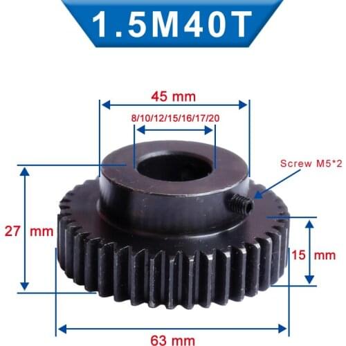 1 Piece 1.5M40T Spur Gear Bore 8/10/12/15/16/17/20 mm pinion gear Low Carbon Steel Material High Quality gear wheel for motor