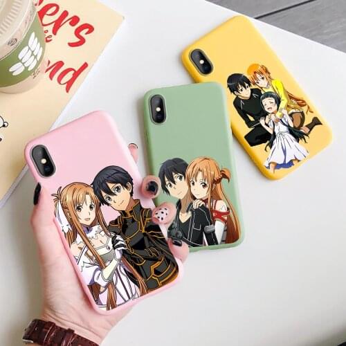 Sword Art Online Kirito And Asuna phone Case For iPhone 11 12 Pro XS MAX XR X 7 8 6Plus SE 2021 Candy Soft Silicone Phone Cover