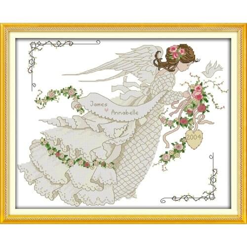 Flowery Wedding Dress Chinese Cross Stitch Kits Ecological Cotton Clear Stamped DIY 14CT 11CT Christmas Gift Wedding Decoration