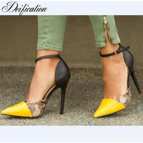 Deification Women Luxury Designer Shoes Sexy Stiletto High Heels Mixed Colors Split Leather Party Wedding Shoes Escarpins Femme