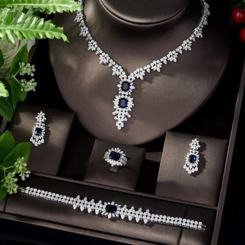 HIBRIDE Classic Square Design Dubai White Jewelry Sets for Women AAA Cubic Zirconia eErrings and Necklace Set Bijoux FemmeN-1095