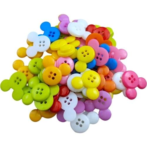 HL 50pcs 22mmx20mm Mouse Head Mixed Color 4 Holes Plastic Buttons Childrens Apparel Sewing Accessories DIY Scrapbooking