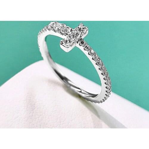 Trendy 100% 925 Sterling Silver Rings Created Moissanite Gemstone Wedding Band Creative Cross Women Ring Fine Jewelry Wholesale