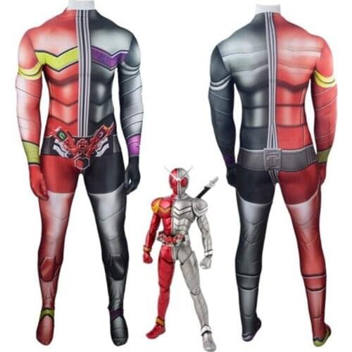 Kamen Masked Rider Double Zentai Jumpsuit Cosplay W Heat Metal Adults Kids One-Piece Red Tight Suit Bodysuit Halloween Costume