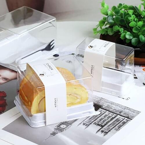 Cake Roll Box Transparent Swiss Roll Packaging Disposable Cake Container Take-out Dessert packing With Fork Baked Tools 50pcs