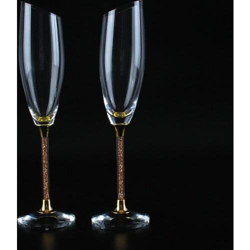 Slanting Wedding Glasses Personalize Champagne Flutes Gold Crystal Party Glass Goblet Wedding Decoration H1190