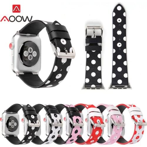 Leather Watchband For Apple Watch 40mm 44mm 38mm 42mm Vintage Polka Dots White Black Red Bracelet Strap Band for iwatch 1 2 3 4