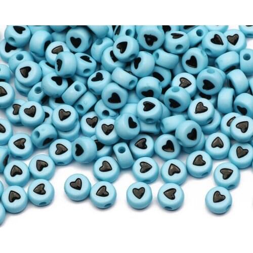4x7mm Round Light Blue Acrylic Spacer Beads Heart Pattern Loose Beads For DIY Charm Necklace Bracelet Jewelry Design Accessories