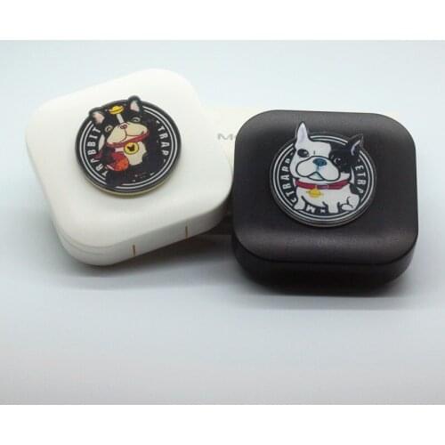 LIUSVENTINA DIY Acrylic Cute Pet Dog Random Pattern Contact Lens Case With Mirror Box Container for Contact Lens Gift for Lovers