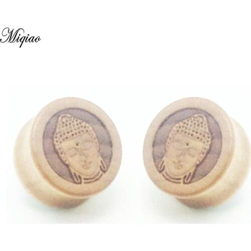 Miqiao 2pcs Hot New Buddha Head Wood Ear Expander 10mm-20mm Solid Ear Device Stick Human Body Piercing Jewelry EAR TUNNEL