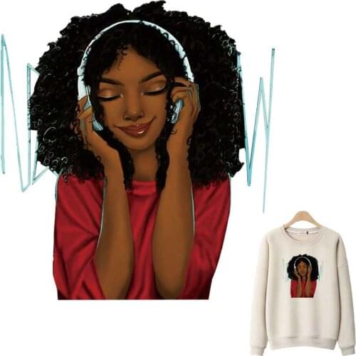 Music Black Girl Patches On Clothing DIY Iron-On Transfers For Clothes Patches Thermo Adhesive Beautiful Lady Clothes Stickers