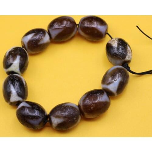 A Set 10 Magic Tibetan Old Agate Sharp Tiger Tooth Daluo dZi Bead Amulet For DIY LKbrother Sauces 59MM
