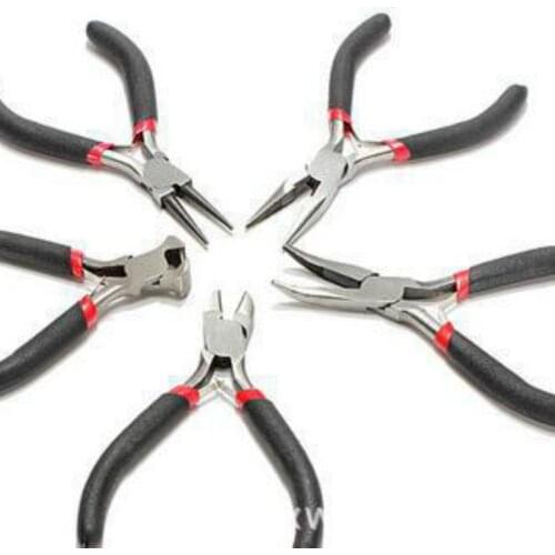 5Pcs Jeweler Pliers DIY Tool Set Round Nose Pliers Long Bent Daigonal Side Cutter End Cutting Nose Jewelry Making Beading Wire