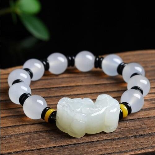 Warm 10mm white chalcedony ball set and Tian Baiyu mink Bracelet bead string hand ornament