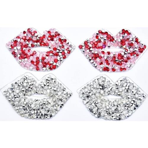 5Cm Red Lips Design Motifs Hotfix Rhinestones Heat Transfer Iron On Clothing Patches Diy Applique For Kid Garment Bag Shoe 10Pcs