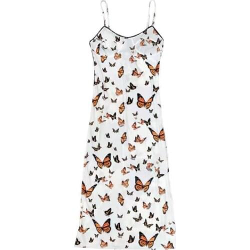 2021 Summer Womens New Lace Stitching Butterfly Print Suspender Slim Dress Womens Formal Dresses Sexy Dress Women XS-L