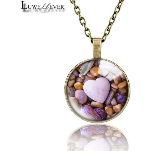 Shell Necklace 655 25mm Bronze 30mm Wood Rhinestone Double-sided Moon Round Glass Pendant For Women Gift