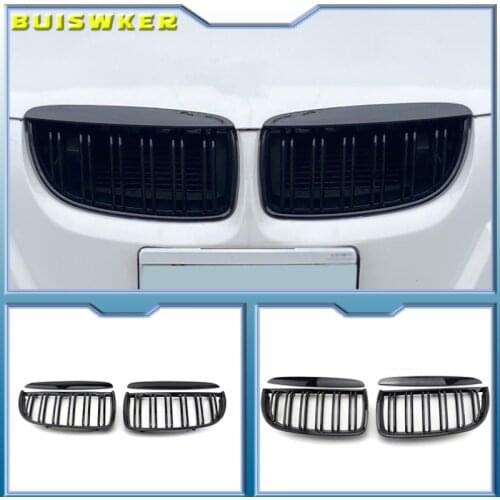 1 Pair Gloss Matt Black M Color 2 Line Front Kidney Grille Grill Double Slat For BMW E90 E91 3 Series 320i 325i 328i 2005-2008