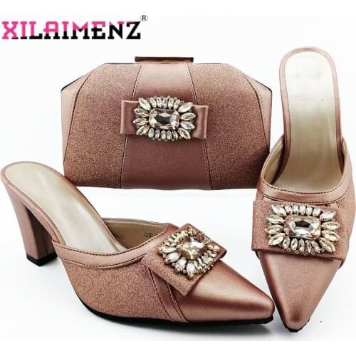 Peach Color Special Design Nigerian Women Shoes and Bag to Match Italian Ladies High Quality Shoes and Bag Set For Royal Party