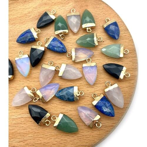 5pcs/pack Cone Section Shape Charms Natural Semi-precious Stone Pendants Rose Quartz Agate 5 Colors DIY for Making Necklace