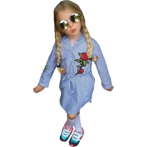 Christmas Girls Dress Vertical Stripes Qiu Dong Flower Princess Dress Long Sleeve Shirt Skirt Children Dress Baby Clothes