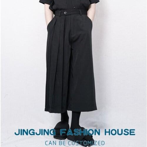 S-6XL!! 2021 2021 mens casual trousers wide leg culottes asymmetric black culottes pant