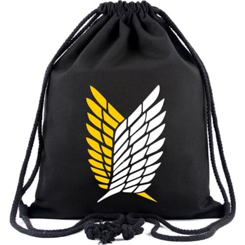 Attack on Titans Drawstring Bag Anime Cute Cartoon Canvas Backpack Travel Bags for Young Organizer Pouch Fashion Backpacks