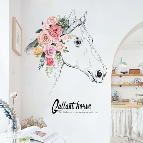 Creative Horse Head Wall Stickers Flowers Living Room TV Backdrop Wall Decoration Self-adhesive Home Decals Art Wallpaper