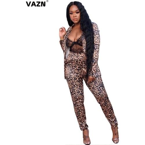 VAZN 2020 Hot Sales High Quality Leopard Sexy Formal Young Full Sleeve Cloth Group Long Pants Slim Women 2 Piece Set