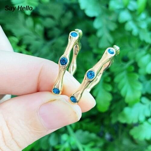 SAY HELLO Crystal Inlaid Geometric Circle Hoop Earrings for Women Female Boho Trendy BA Elegant Jewelry Brincos серьги K5841