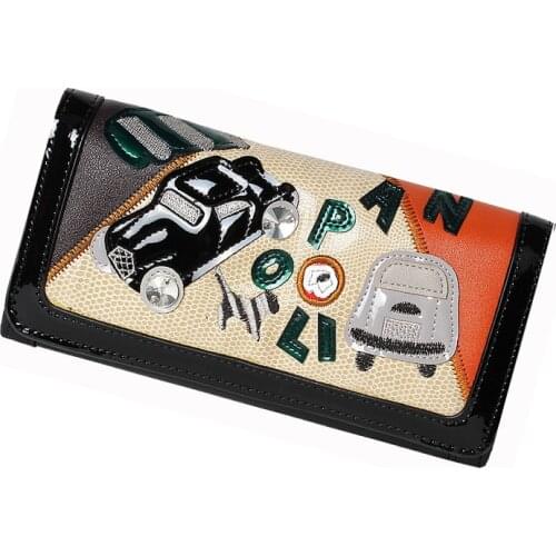 Women Bags Leather Patchwork Embroidery Wallets Girl Clutch Purse Female Billfold Braccialini Brand Style Cartoon Naples Street