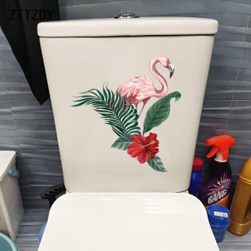 ZTTZDY 23.6×24.5CM Flamingo Funny Cartoon Toilet WC Decoration Creative Home Room Wall Stickers T2-1320