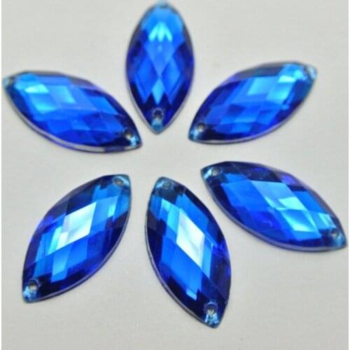 100 Royal Blue Flatback Acrylic Horse Eye Sewing Rhinestone Button 9X20mm Sew on beads