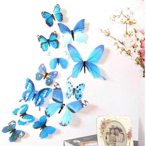 12Pcs PVC Wall Decal Waterproof Vintage Decorative 3D Butterfly Wall Sticker Home Decoration Kids Room Wall Art Wallpaper