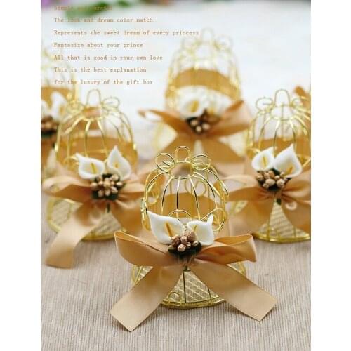 30Pcs Golden Bird Cage Bell Candy Box Tinplate Gift Bags With Handles Chocolate Boxes Packaging Gift Box Wedding Party Supplies