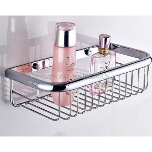 300mm Polished Chrome Brass Wall Mounted Single Tier Soap / Sponge Shower Storage Basket / Bathroom Accessory Wba513