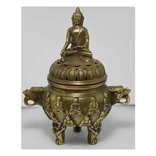 5.5 inch / Chinese folk collection of bronze Buddha dragon censer Free shipping