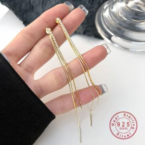 925 Sterling Silver European Style Exquisite Tassel Slimming Earrings Women Sweet Romantic Anniversary Jewelry