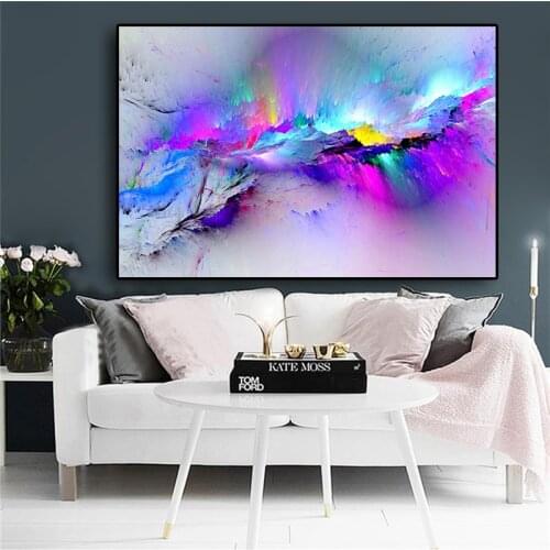 Abstract Watercolor Outburst Snow Mountain Oil Painting on Canvas Posters and Prints Cuadros Wall Art Picture for Living Room