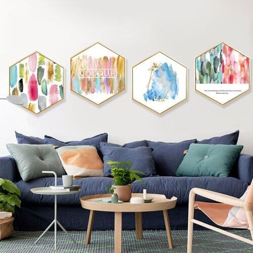 Abstract Pink Hexagon Canvas Posters and Prints Oil Painting Wall Art Canvas Framed Home Decoration Hallway Bedroom Picture