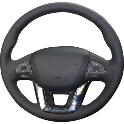 Black Car Steering Wheel Cover DIY Hand-stitched Artificial Leather For Kia K2 Kia Rio 2011-2013