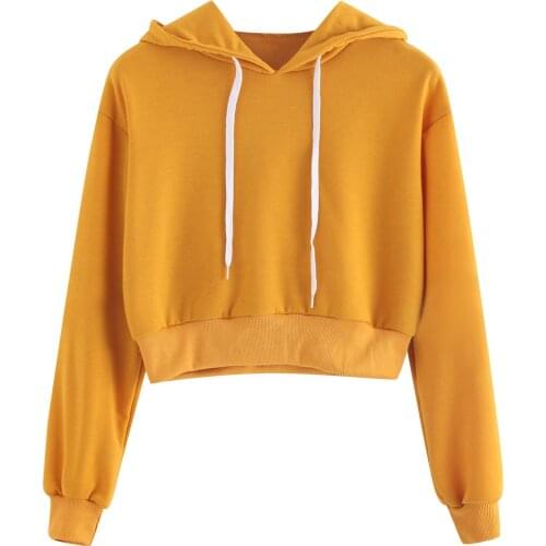 Fashoin Women Solid Short Hooded Sweatshirts Winter Korean Drawstring Blusas Oversized Long Sleeve Pullover Street Sudaderas