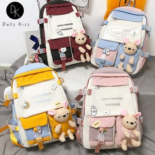 Ladies Canvas Ita Bag Women Japanese Transparent PVC Pocket Backpack Kawaii Doll Design Student Schoolbag Girls Large Travel Bag