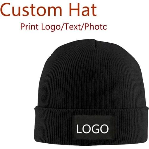 Custom Personalised Knitted Beanie Hat Warm Winter Cap Print Logo/Text/Photo